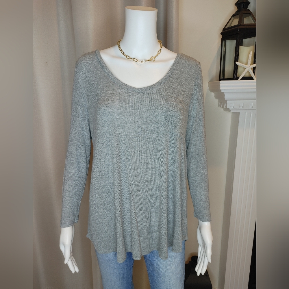 MERONA SOFT MODAL RIBBED TUNIC WITH CHEST POCKET, GRAY L